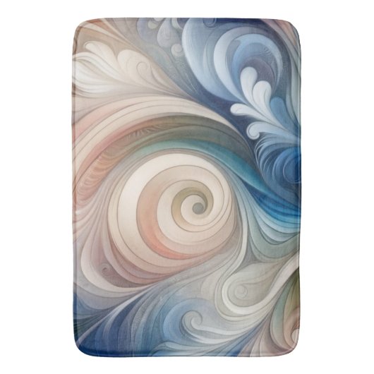 Waterverf Fantasy Floral Pastel Blauw & Crème Badmat (Voorkant Verticaal)