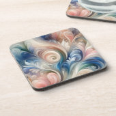 Waterverf Fantasy Floral Pastel Blauw & Crème Bier Onderzetter (Linkerzijde)