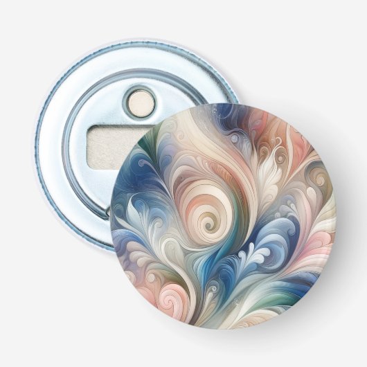 Waterverf Fantasy Floral Pastel Blauw & Crème Button Flesopener (Voorkant)