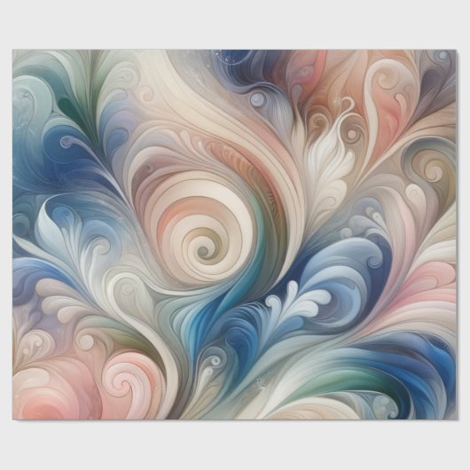 Waterverf Fantasy Floral Pastel Blauw & Crème Cadeaupapier (Vlak)