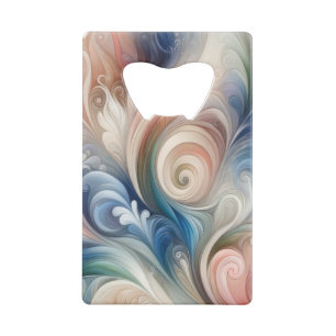 Waterverf Fantasy Floral Pastel Blauw & Crème Creditkaart Flessenopener