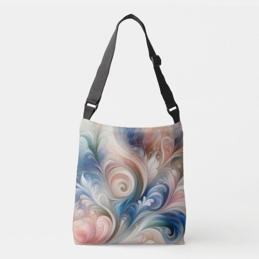 Waterverf Fantasy Floral Pastel Blauw & Crème Crossbody Tas (Voorkant)