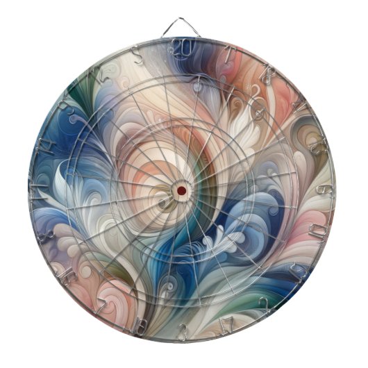 Waterverf Fantasy Floral Pastel Blauw & Crème Dartbord (Voorkant)