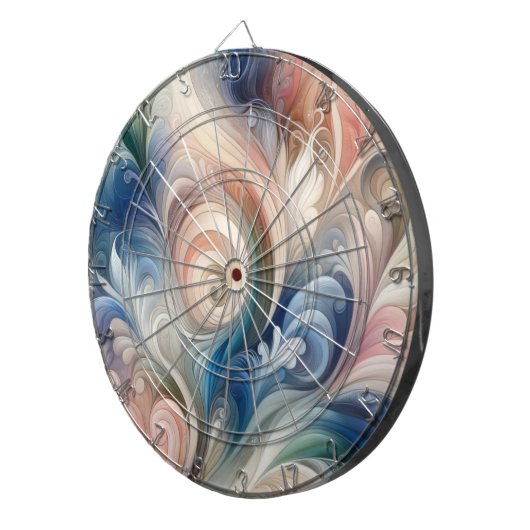 Waterverf Fantasy Floral Pastel Blauw & Crème Dartbord (Voorkant Rechts)