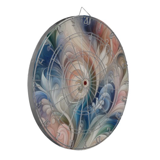 Waterverf Fantasy Floral Pastel Blauw & Crème Dartbord (Voorkant Links)