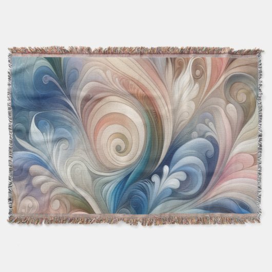 Waterverf Fantasy Floral Pastel Blauw & Crème Deken (Voorkant)
