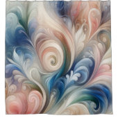 Waterverf Fantasy Floral Pastel Blauw & Crème Douchegordijn (Voorkant)