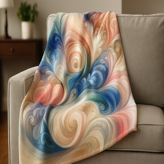 Waterverf Fantasy Floral Pastel Blauw & Crème Fleece Deken