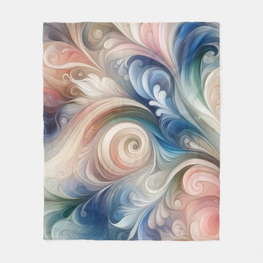 Waterverf Fantasy Floral Pastel Blauw & Crème Fleece Deken (Voorkant)