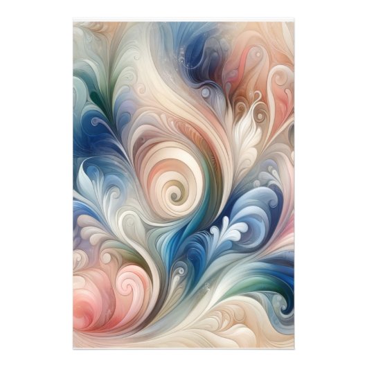 Waterverf Fantasy Floral Pastel Blauw & Crème Foto Afdruk (Voorkant)