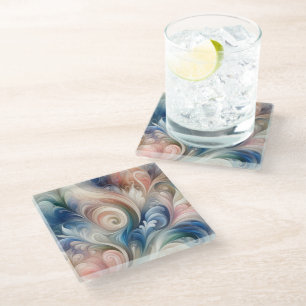 Waterverf Fantasy Floral Pastel Blauw & Crème Glazen Onderzetter