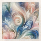 Waterverf Fantasy Floral Pastel Blauw & Crème Glazen Onderzetter (Voorkant)