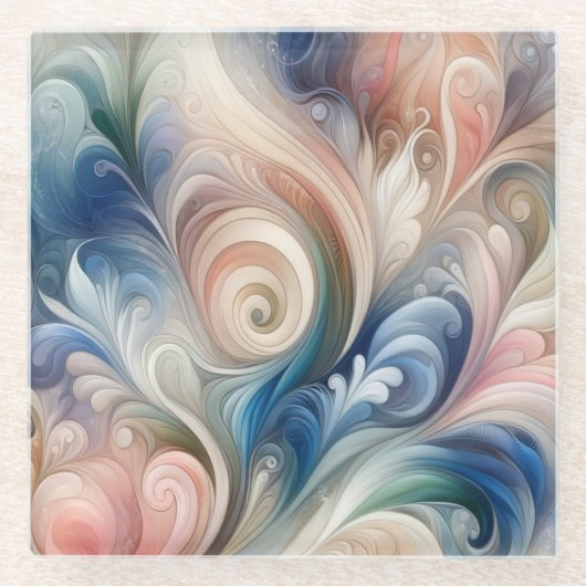 Waterverf Fantasy Floral Pastel Blauw & Crème Glazen Onderzetter (Voorkant)