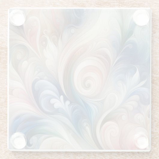 Waterverf Fantasy Floral Pastel Blauw & Crème Glazen Onderzetter (Achterkant)