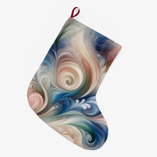 Waterverf Fantasy Floral Pastel Blauw & Crème Grote Kerstsok (Voorkant (Hangend))