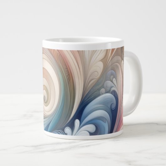Waterverf Fantasy Floral Pastel Blauw & Crème Grote Koffiekop (Voorkant rechts)