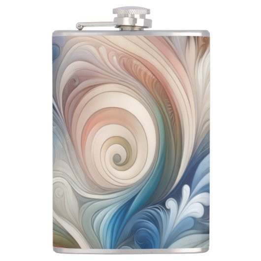 Waterverf Fantasy Floral Pastel Blauw & Crème Heupfles (Voorkant)