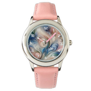 Waterverf Fantasy Floral Pastel Blauw & Crème Horloge