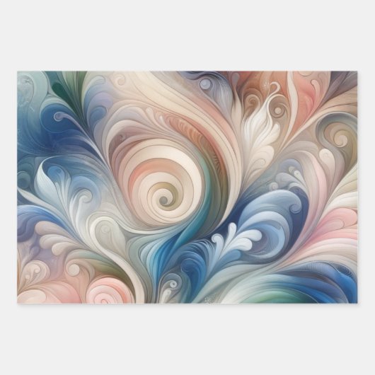 Waterverf Fantasy Floral Pastel Blauw & Crème Inpakpapier Vel (Voorkant 2)