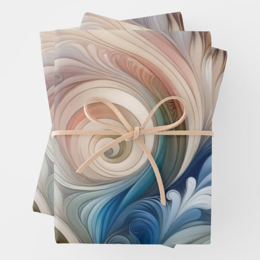 Waterverf Fantasy Floral Pastel Blauw & Crème Inpakpapier Vel (In situ)