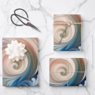 Waterverf Fantasy Floral Pastel Blauw & Crème Inpakpapier Vel