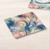 Waterverf Fantasy Floral Pastel Blauw & Crème Kartonnen Onderzetters (Schuin)