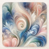 Waterverf Fantasy Floral Pastel Blauw & Crème Kartonnen Onderzetters (Voorkant)