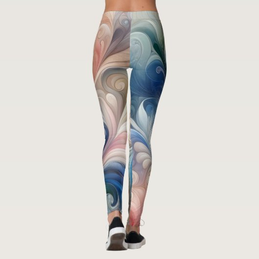 Waterverf Fantasy Floral Pastel Blauw & Crème Leggings (Achterkant)