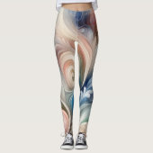 Waterverf Fantasy Floral Pastel Blauw & Crème Leggings (Voorkant)