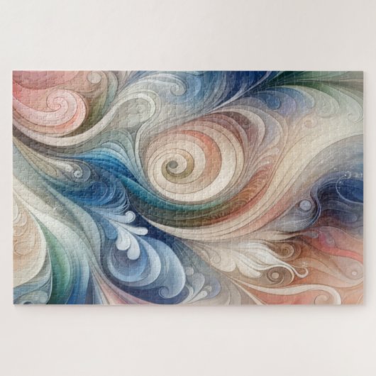 Waterverf Fantasy Floral Pastel Blauw & Crème Legpuzzel (Horizontaal)