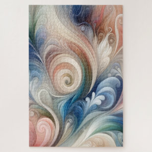 Waterverf Fantasy Floral Pastel Blauw & Crème Legpuzzel