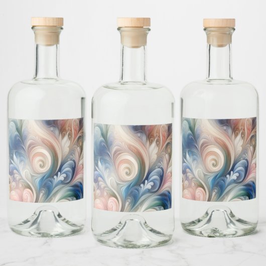 Waterverf Fantasy Floral Pastel Blauw & Crème Likeurfles Etiket (Flessen)