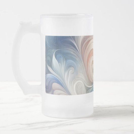Waterverf Fantasy Floral Pastel Blauw & Crème Matglas Bierpul (Links)
