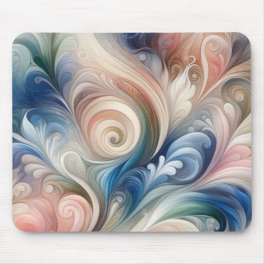 Waterverf Fantasy Floral Pastel Blauw & Crème Muismat (Voorkant)