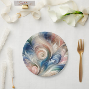 Waterverf Fantasy Floral Pastel Blauw & Crème Papieren Bordje