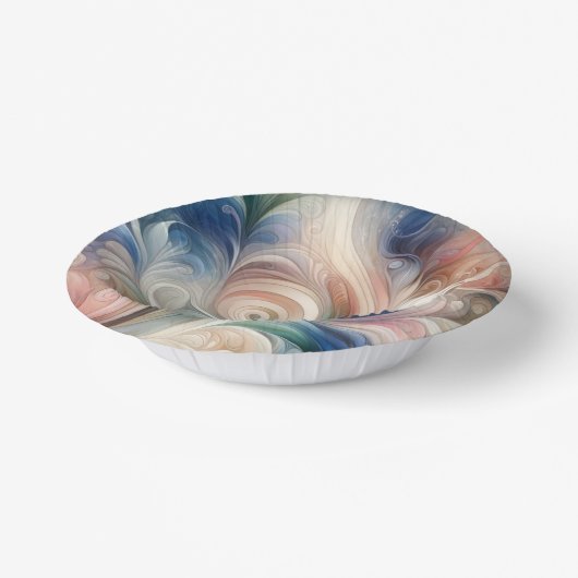 Waterverf Fantasy Floral Pastel Blauw & Crème Papieren Kommen (Gebogen)