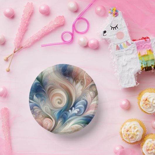 Waterverf Fantasy Floral Pastel Blauw & Crème Papieren Kommen (Feest)