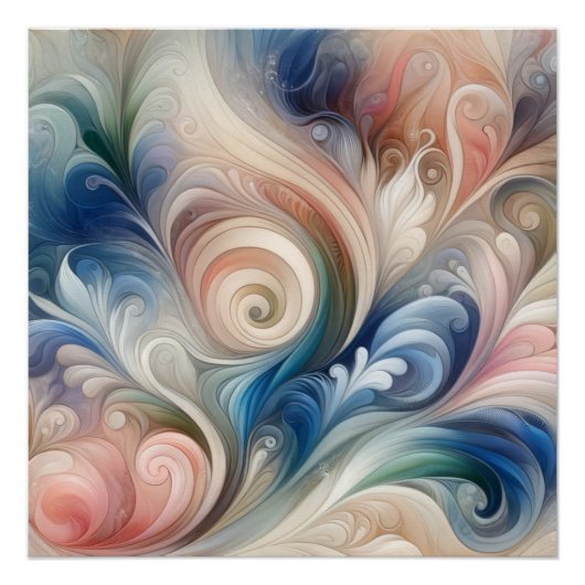 Waterverf Fantasy Floral Pastel Blauw & Crème Perfect Poster (Voorkant)