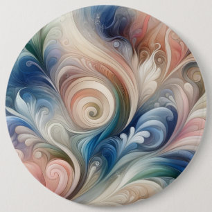 Waterverf Fantasy Floral Pastel Blauw & Crème Ronde Button 6,0 Cm