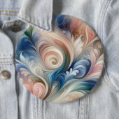 Waterverf Fantasy Floral Pastel Blauw & Crème Ronde Button 6,0 Cm (In situ)