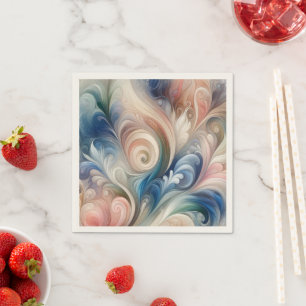 Waterverf Fantasy Floral Pastel Blauw & Crème Servet