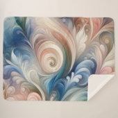 Waterverf Fantasy Floral Pastel Blauw & Crème Sherpa Deken (Voorkant (horizontaal))