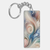 Waterverf Fantasy Floral Pastel Blauw & Crème Sleutelhanger (Voorkant Links)