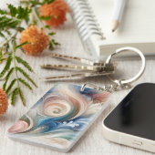 Waterverf Fantasy Floral Pastel Blauw & Crème Sleutelhanger (Voorkant Rechts)