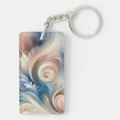 Waterverf Fantasy Floral Pastel Blauw & Crème Sleutelhanger (achterkant)