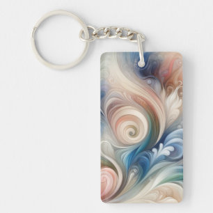 Waterverf Fantasy Floral Pastel Blauw & Crème Sleutelhanger