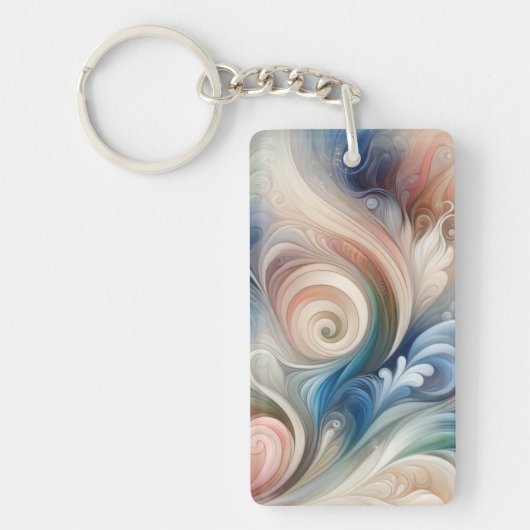 Waterverf Fantasy Floral Pastel Blauw & Crème Sleutelhanger (Voorkant)