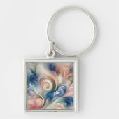 Waterverf Fantasy Floral Pastel Blauw & Crème Sleutelhanger (Voorkant)