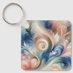 Waterverf Fantasy Floral Pastel Blauw & Crème Sleutelhanger