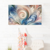 Waterverf Fantasy Floral Pastel Blauw & Crème Spandoek (Insitu)